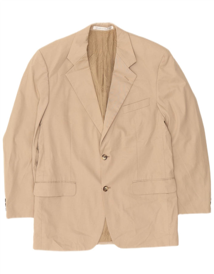 Marks & Spencer Mens 2 Button Blazer Jacket UK 40 Medium Beige Cotton
