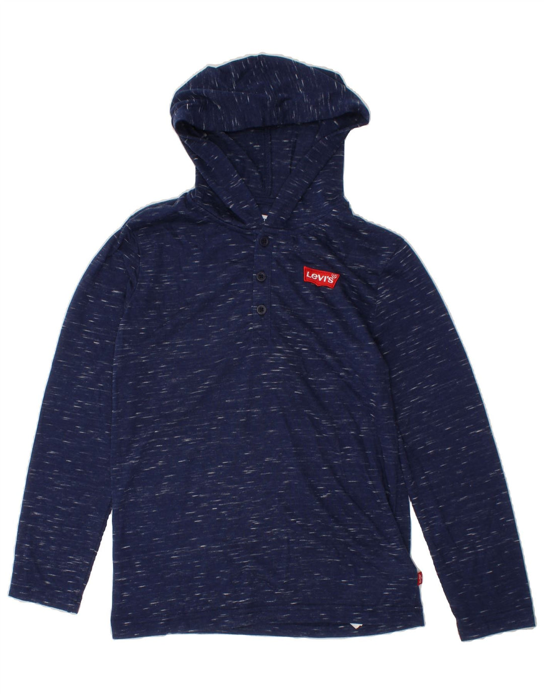 LEVI'S Boys Hooded Top Long Sleeve 7-8 Years Medium Navy Blue Flecked Vintage Levi's and Second-Hand Levi's from Messina Hembry 