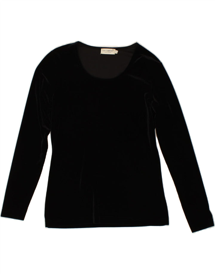 LINEA DONNA Womens Velour Top Long Sleeve UK 14 Large Black Polyester Vintage Linea Donna and Second-Hand Linea Donna from Messina Hembry 