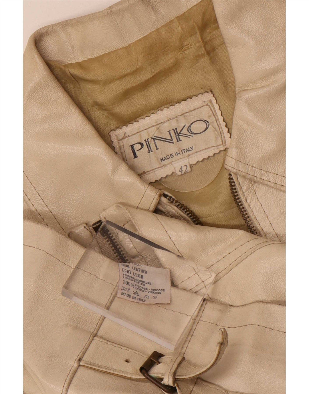 Pinko Womens Leather Jacket IT 42 Medium Beige