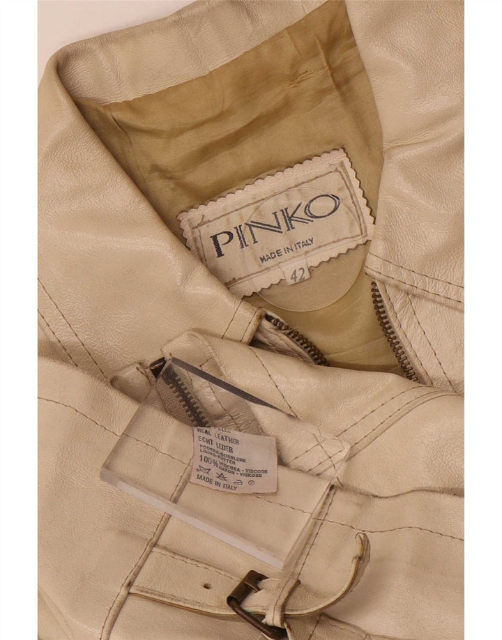 Pinko Womens Leather Jacket IT 42 Medium Beige