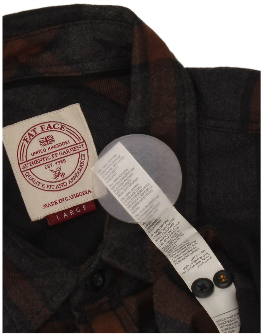 Fat Face Mens Flannel Shirt Large Grey Plaid Cotton