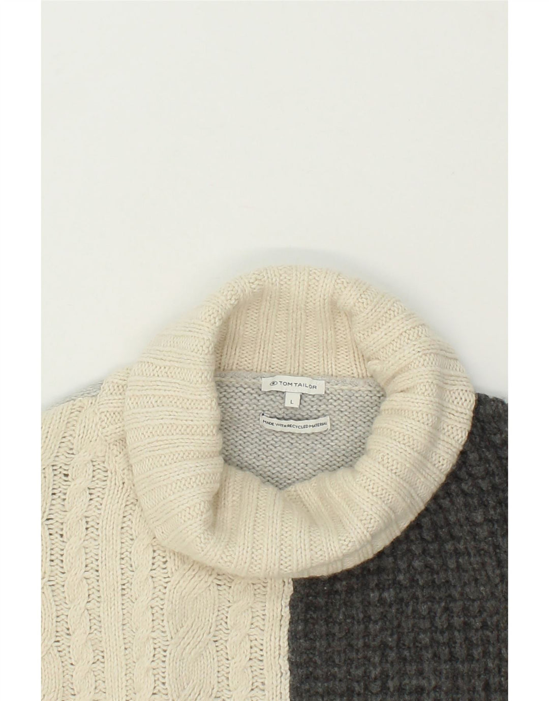 TOM TAILOR Womens Roll Neck Jumper Sweater UK 16 Large Grey Colourblock Vintage Tom Tailor and Second-Hand Tom Tailor from Messina Hembry 