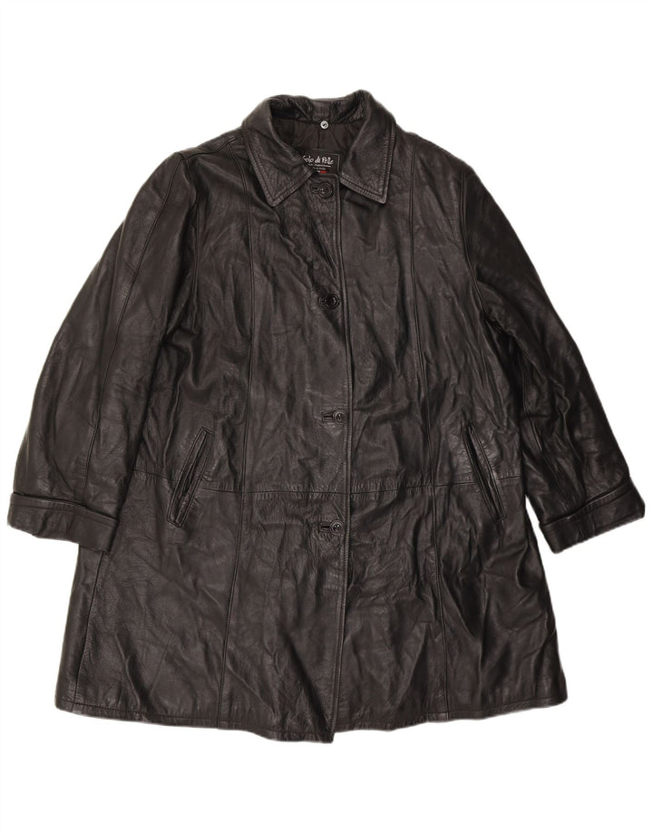 VINTAGE Womens Oversized Leather Coat UK 14 Medium Black Leather
