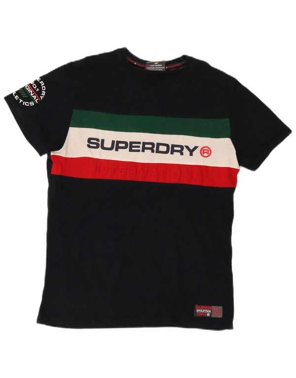 Superdry Mens Graphic T-Shirt Top Large Black Colourblock Cotton