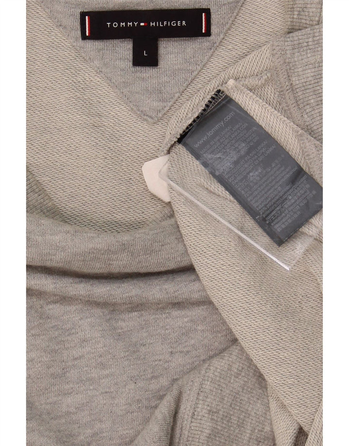TOMMY HILFIGER Mens Graphic Sweatshirt Jumper Large Grey Colourblock