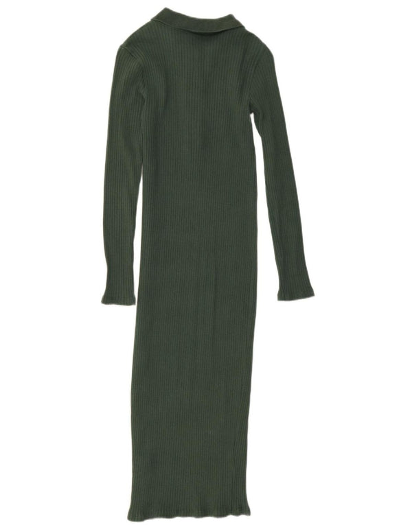 Abito polo maxi manica lunga da donna Zara UK 10 piccolo in cotone verde