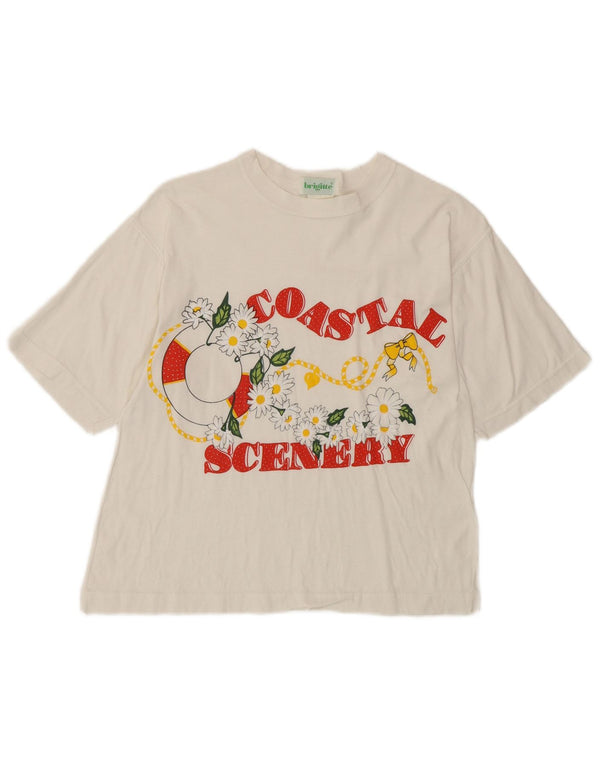 T-shirt grafica da donna vintage Top UK 4 XS cotone bianco tropicale