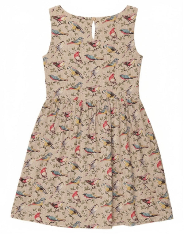 Cath Kidston Womens A-Line Dress UK 12 Medium Beige Animal Print Bird