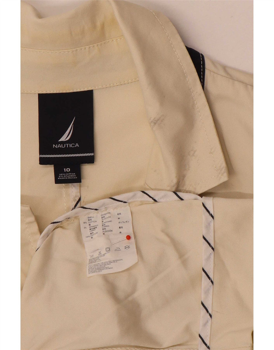 Nautica Dame 3 Button Blazer Jacket US 10 Stor Beige Bomuld