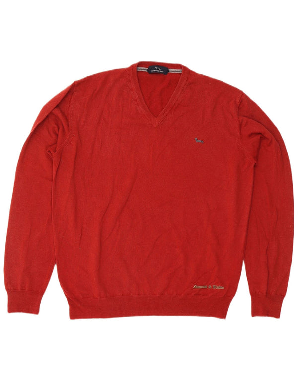 Harmont & Blaine Pull col V pour homme en laine rouge Large