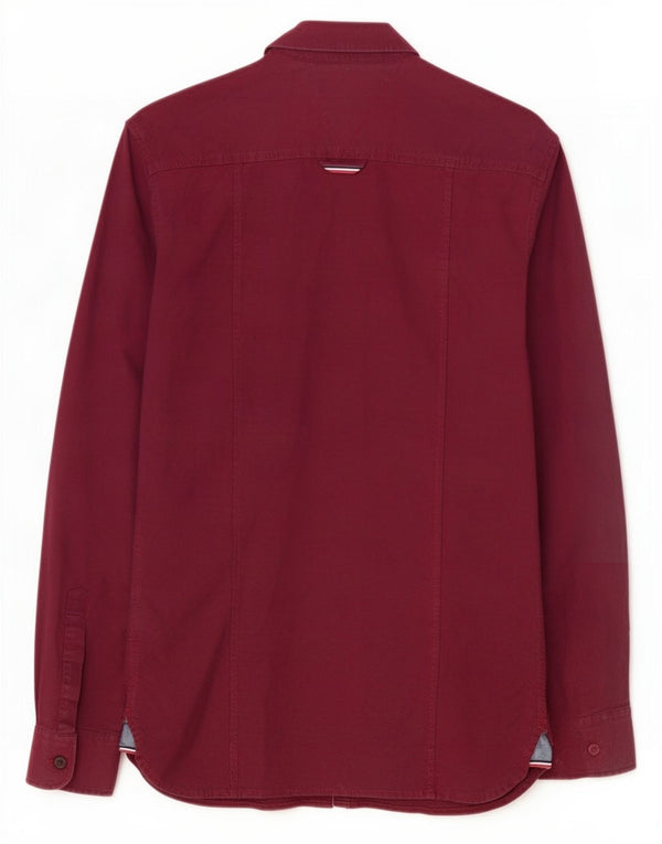 Camisa Tommy Hilfiger Slim Fit para hombre de algodón burdeos pequeño