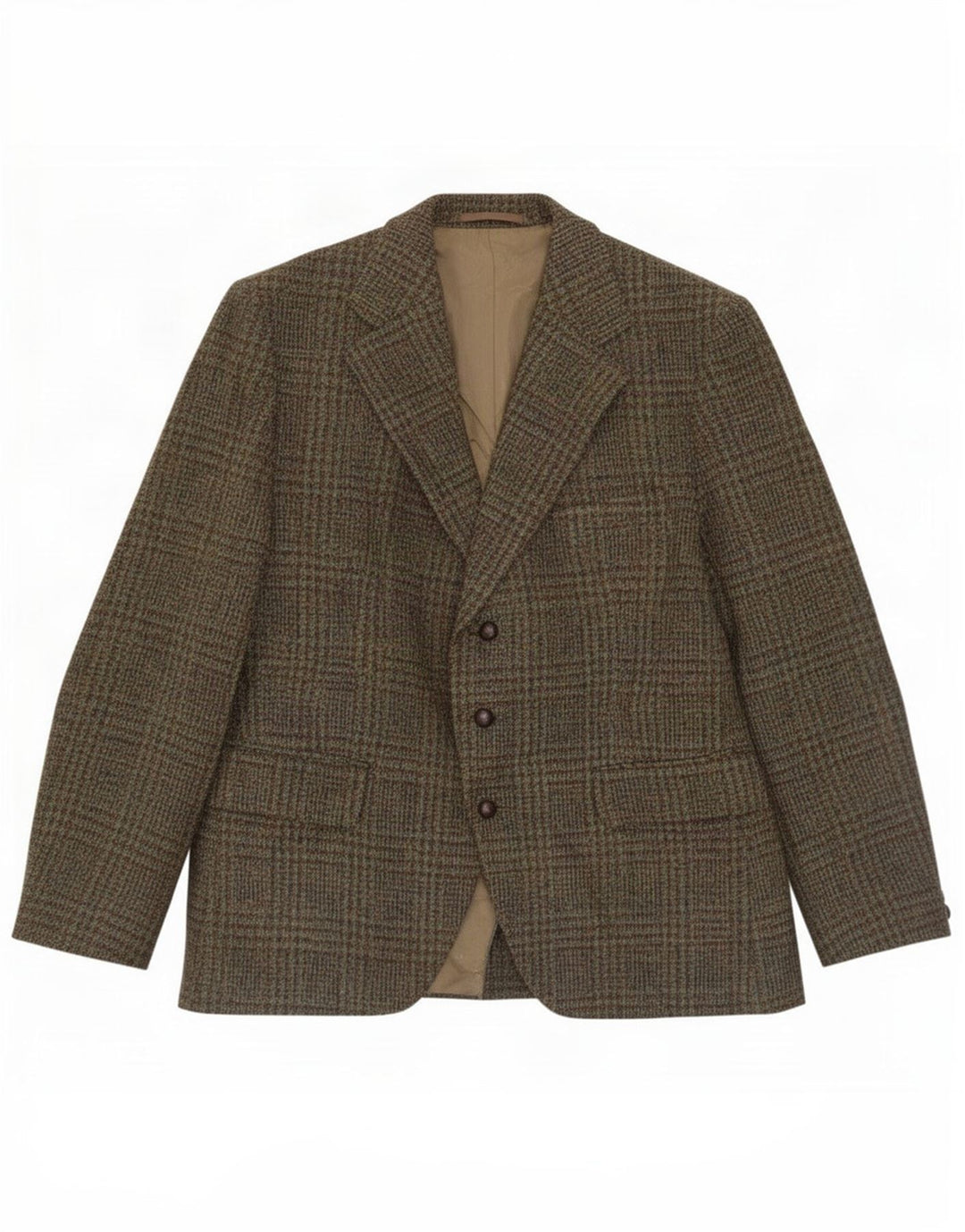 Harris Tweed Mens 3 Button Blazer Jacket UK 38 Medium Khaki Houndstooth