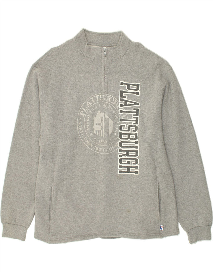 RUSSELL ATHLETIC Mens Graphic Zip Neck Sweatshirt Jumper Large Grey Vintage Russell Athletic and Second-Hand Russell Athletic from Messina Hembry 