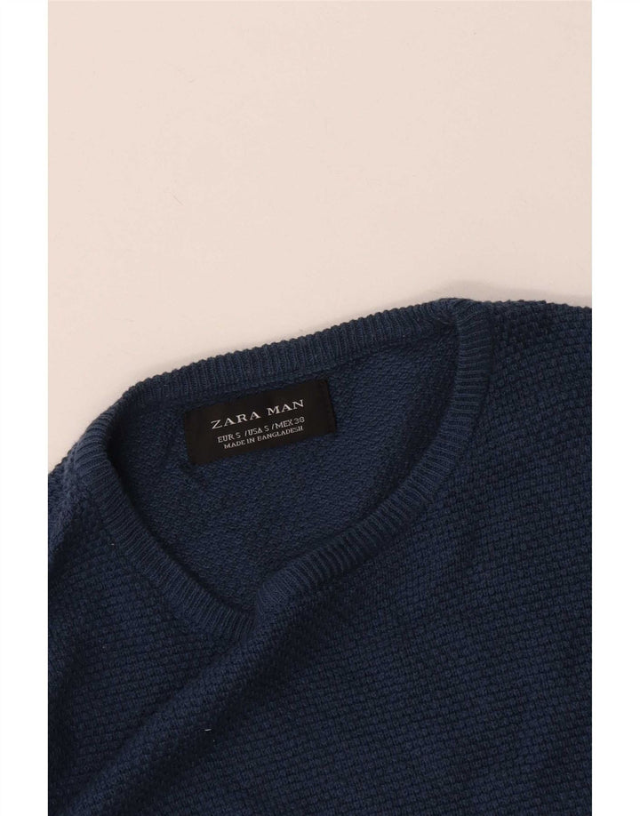 Zara Mens Crew Neck Jumper Sweater Small Navy Blue