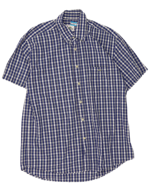 Lacoste Chemise à manches courtes pour hommes Taille 40 Coton vichy bleu moyen