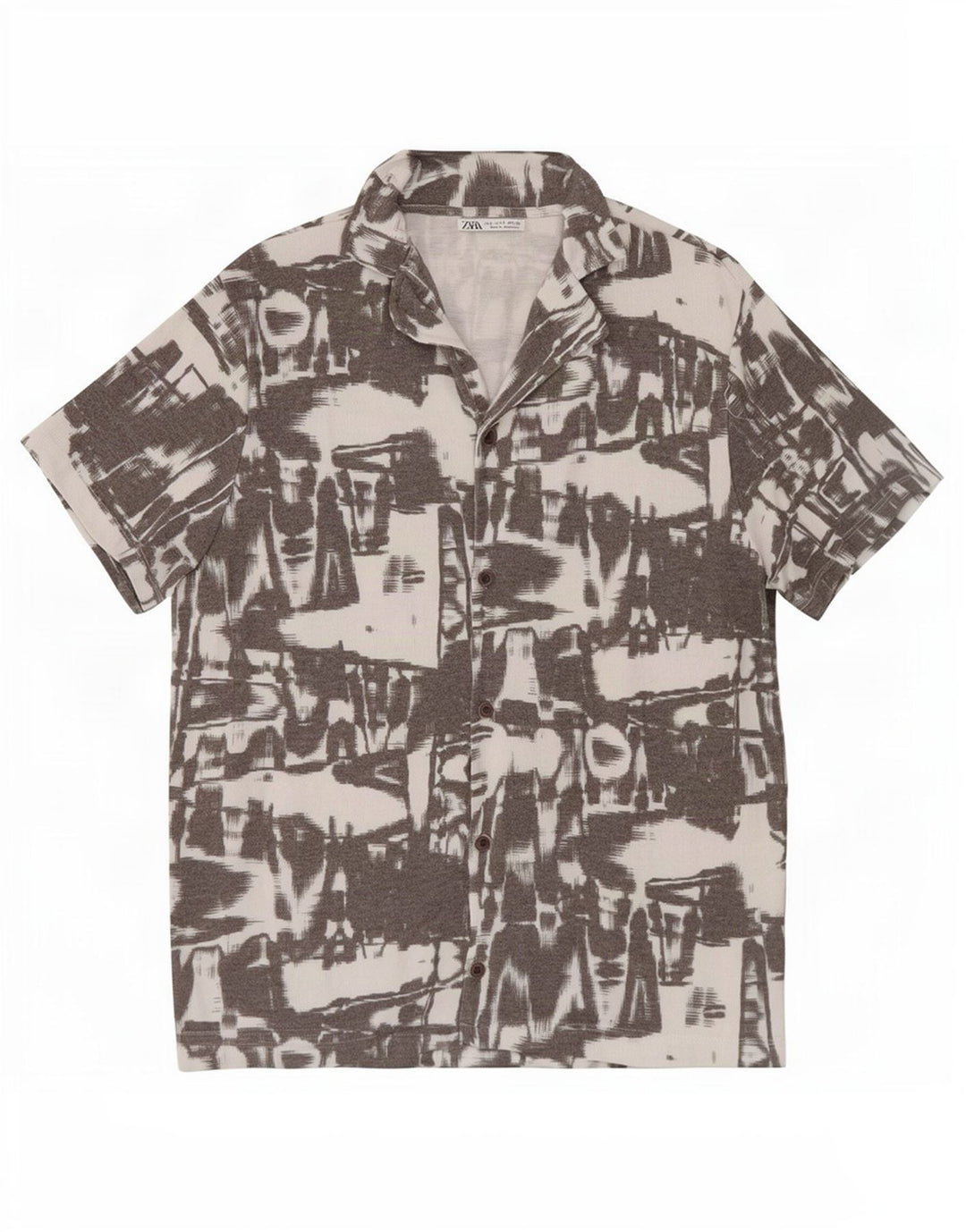 Camisa masculina Zara Abstract Pattern manga curta pequena cinza poliéster
