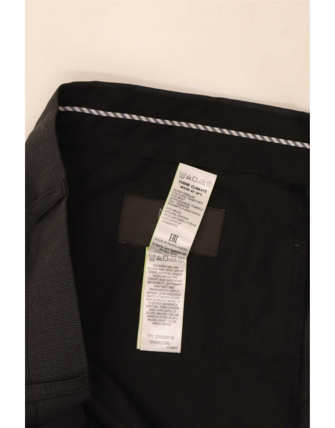Marks & Spencer Mens Regular Fit Suit Trousers W38 L31 Black Wool