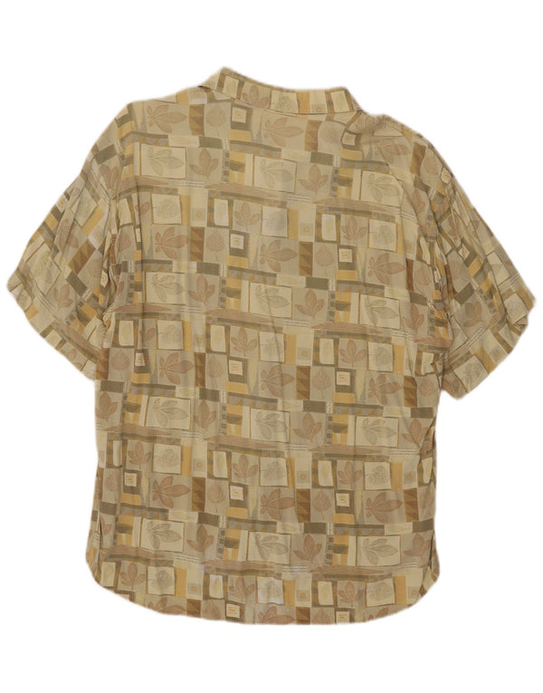 Vintage Mens Short Sleeve Shirt Medium Beige Floral