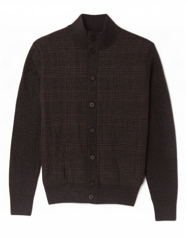 Hackett Mens Cardigan Sweater XS Gris Pied-de-Poule Laine