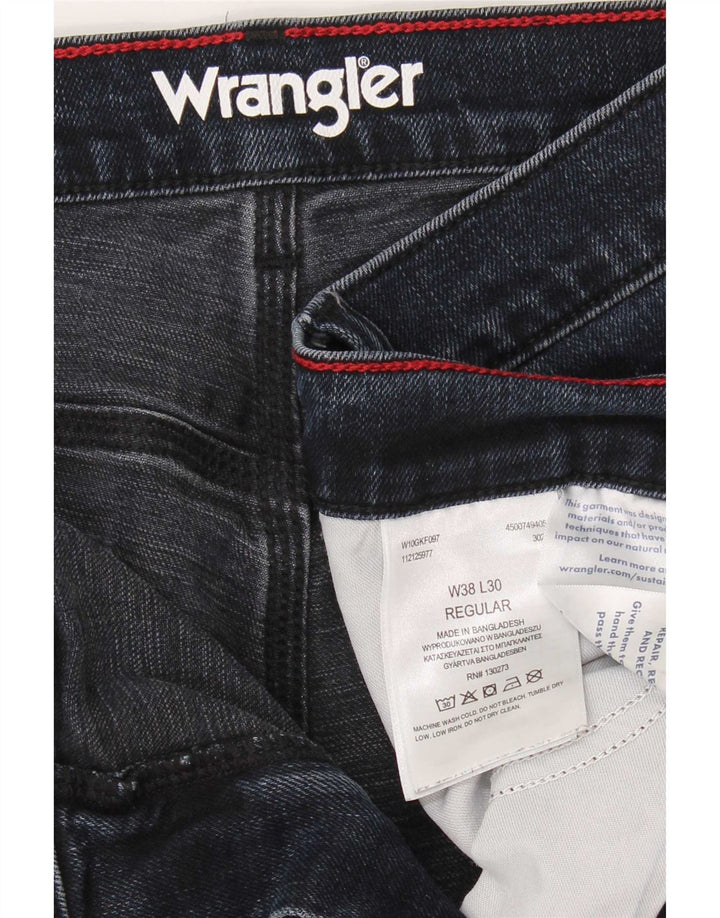 Wrangler Mens Regular Straight Jeans W38 L30 Navy Blue Cotton