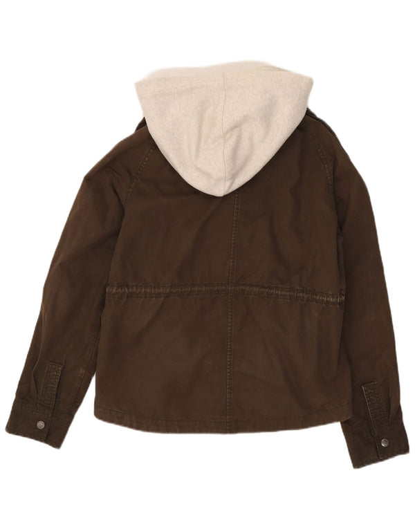 Superdry Womens Hooded Bomber Jacket UK 14 Medium Khaki Colourblock Cotton