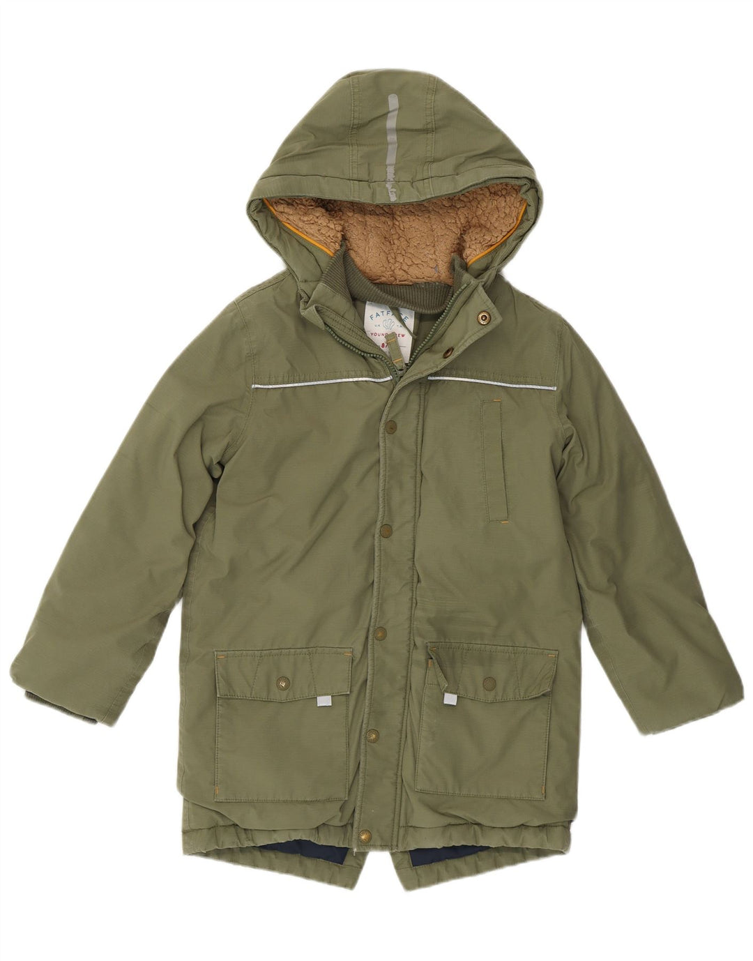 Fat Face Boys Hooded Parka Jacket 8-9 Years Khaki Cotton