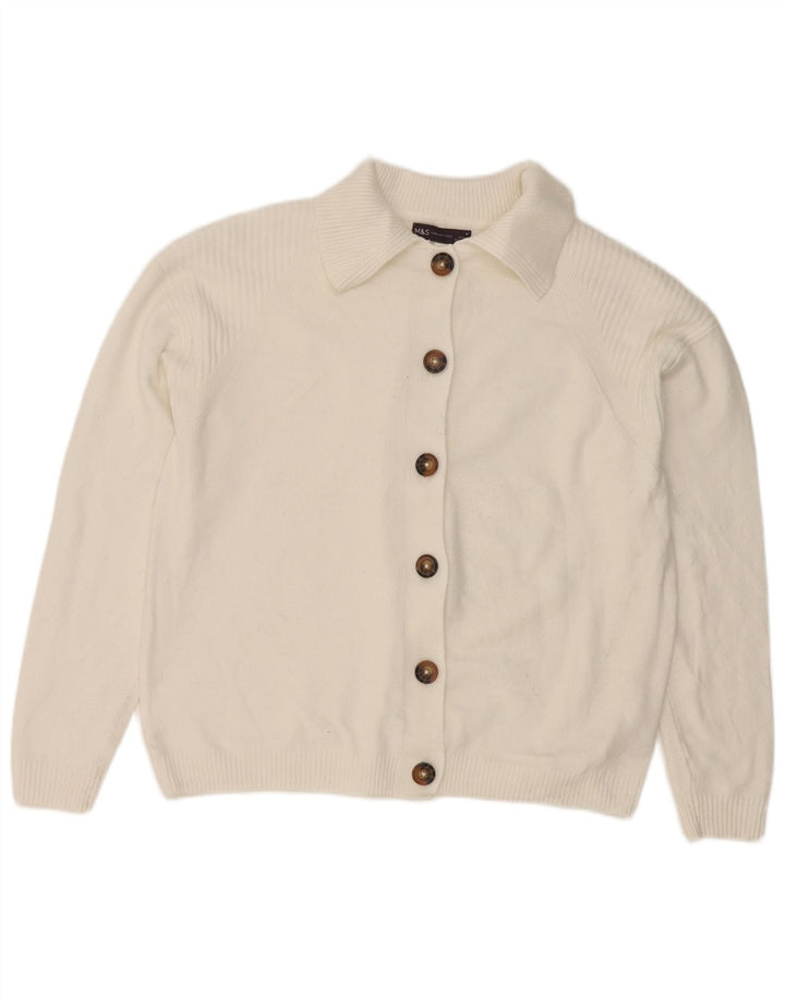 Marks & Spencer Womens Cardigan Sweater UK 14 Medium White Polyester