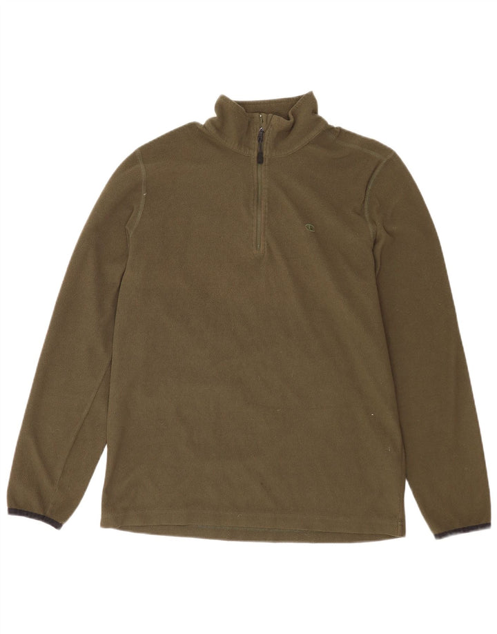 CHAMPION Mens Zip Neck Fleece Jumper Medium Khaki Polyester