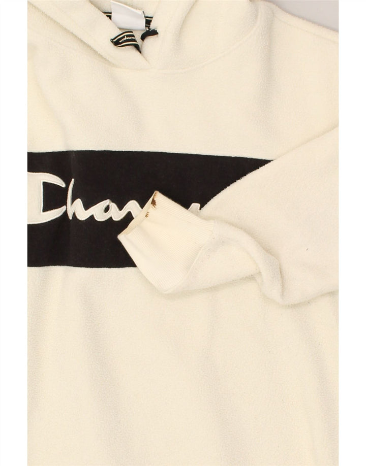 CHAMPION Mens Fleece Graphic Hoodie Jumper Small Off White Polyester | Vintage Champion | Thrift | Second-Hand Champion | Used Clothing | Messina Hembry 