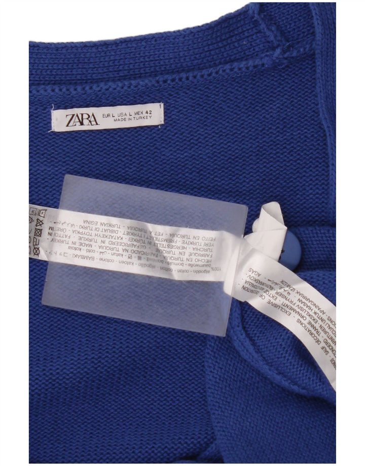 ZARA Mens Graphic Cardigan Sweater Large Blue Cotton