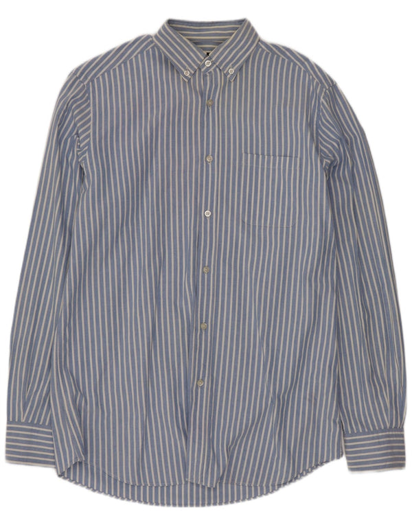 Massimo Dutti Mens Shirt Medium Blue Striped Cotton