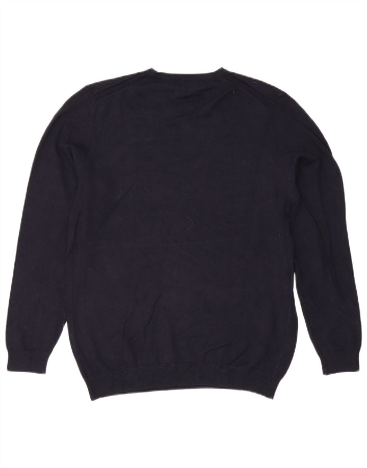 Zara Mens V-Neck Jumper Sweater Large Navy Blue