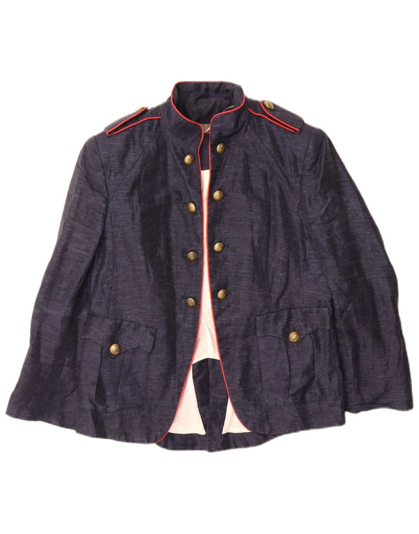 Zara Veste Blazer Militaire Femme UK 14 Large Bleu Marine Coton