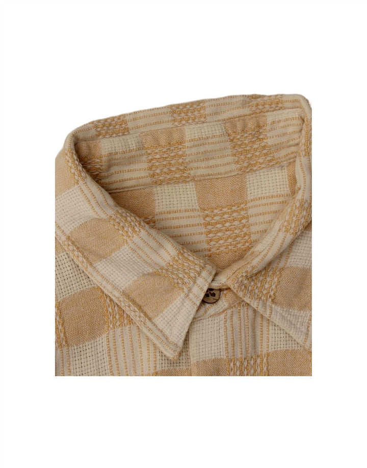 VINTAGE Mens Short Sleeve Flannel Shirt Large Beige Check Vintage Vintage and Second-Hand Vintage from Messina Hembry 