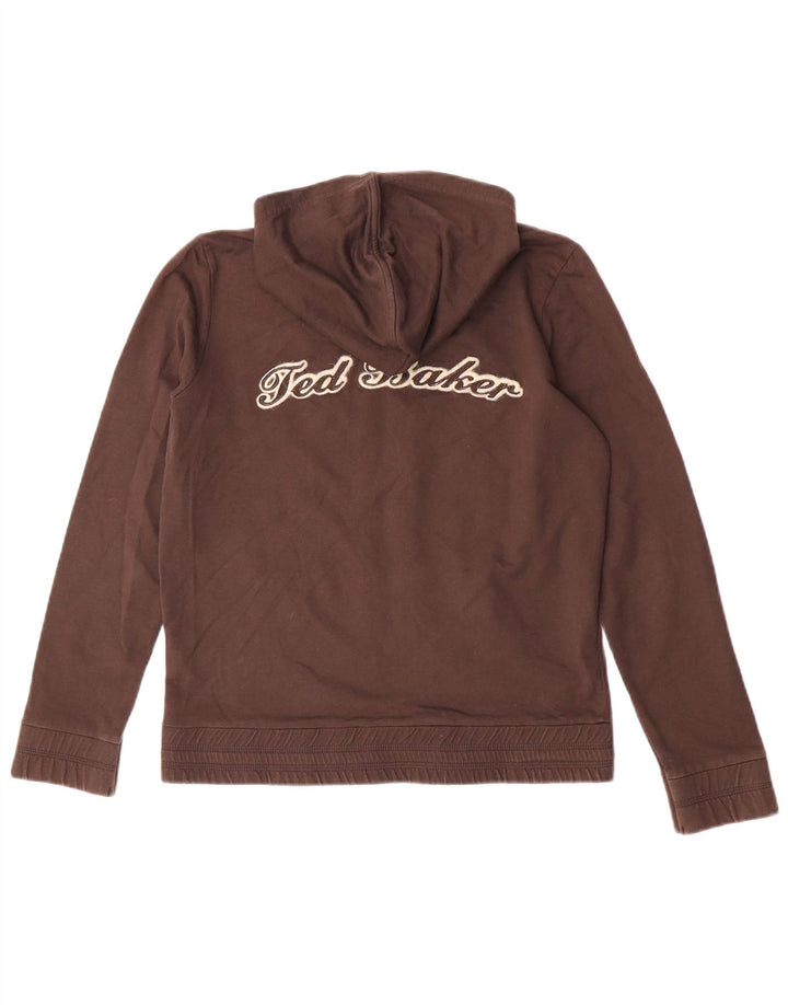 Ted Baker Womens Graphic Zip Hoodie Sweater Size 3 Medium Brown Cotton
