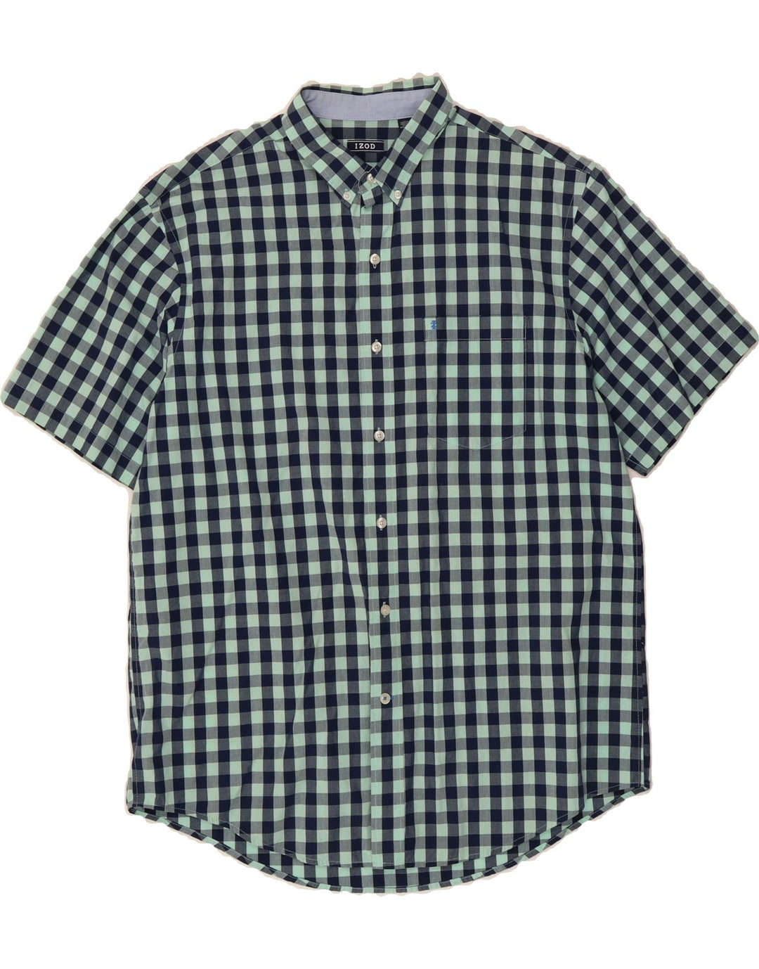 IZOD Mens Short Sleeve Shirt Large Navy Blue Gingham Cotton Vintage Izod and Second-Hand Izod from Messina Hembry 