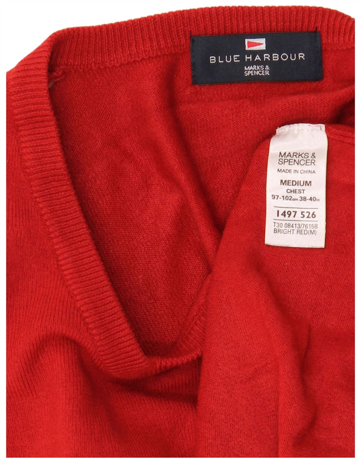 Marks & Spencer Mens Blue Harbour V-Neck Jumper Sweater Medium Red Acrylic