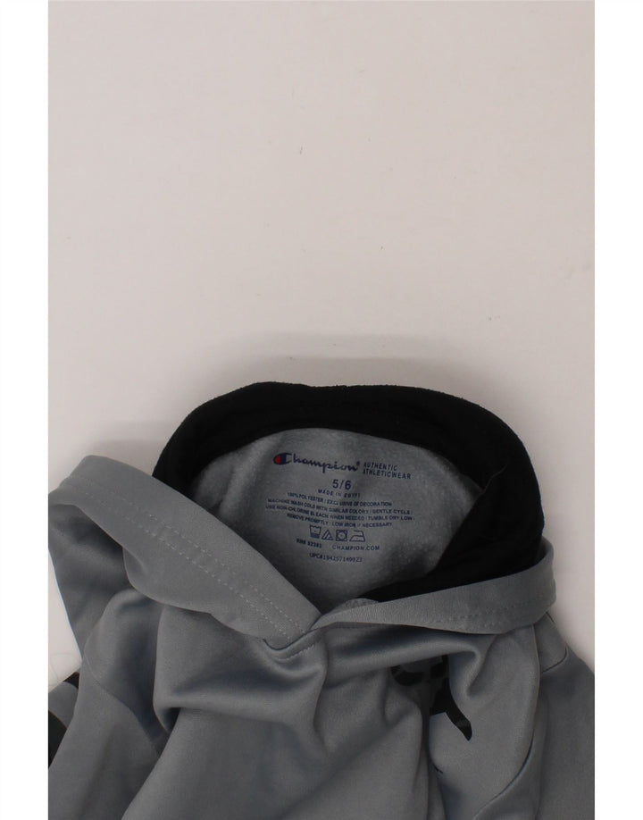 CHAMPION Boys Graphic Hoodie Jumper 5-6 Years Grey Polyester Vintage Champion and Second-Hand Champion from Messina Hembry 