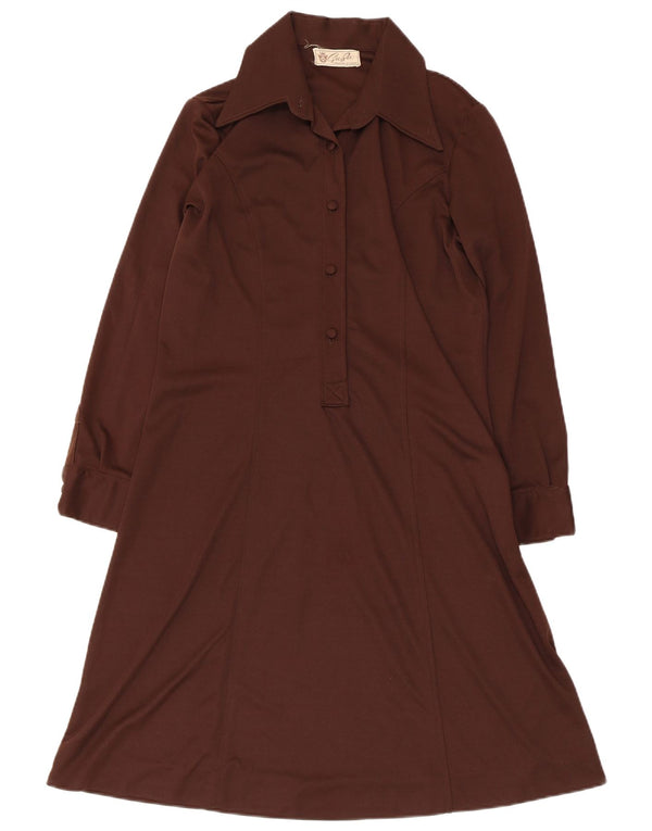 vintage Femme Robe A-Line UK 14 Brun Moyen