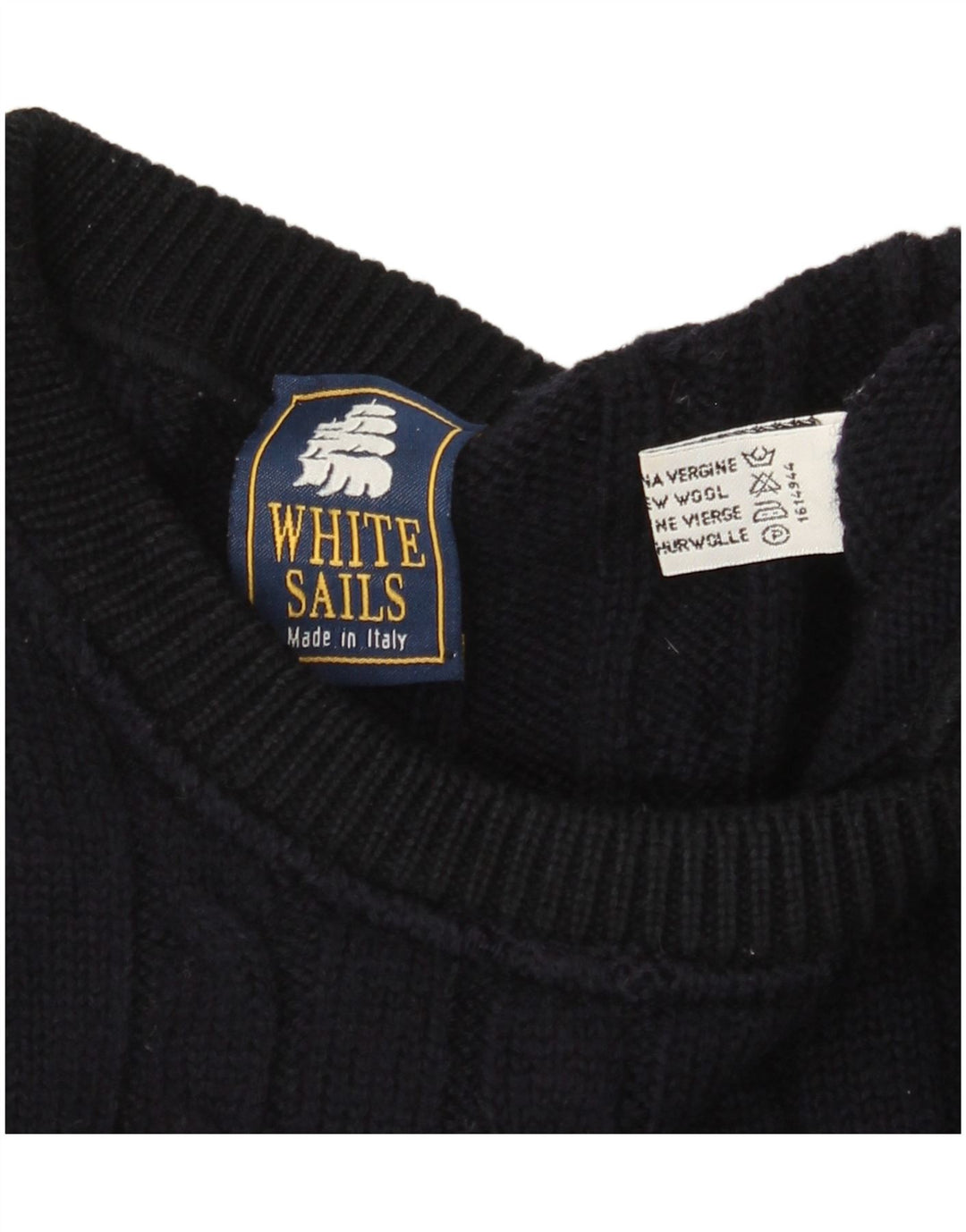White Sails Mens Crew Neck Jumper Sweater Large Navy Blue Wool