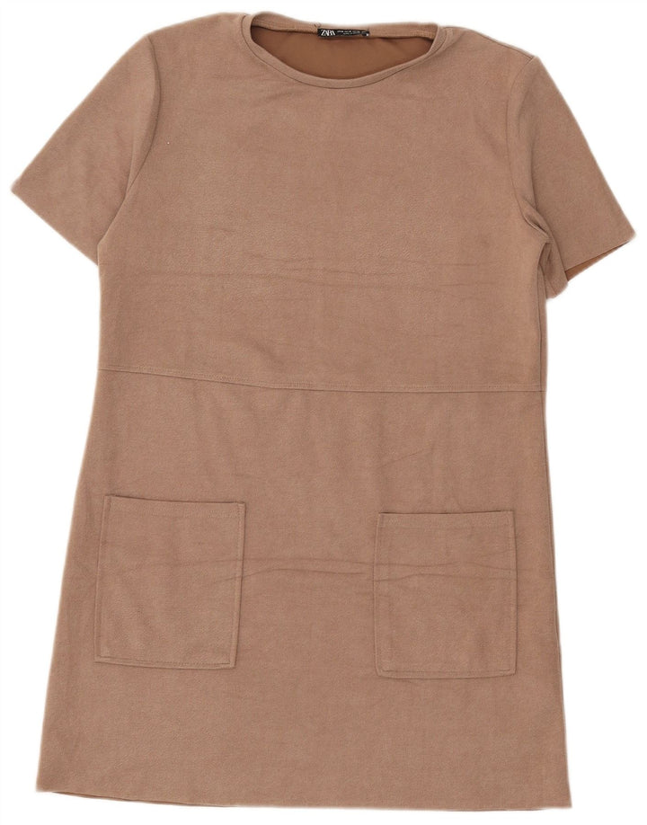 Zara Womens Shift Dress UK 14 Medium Beige Polyester
