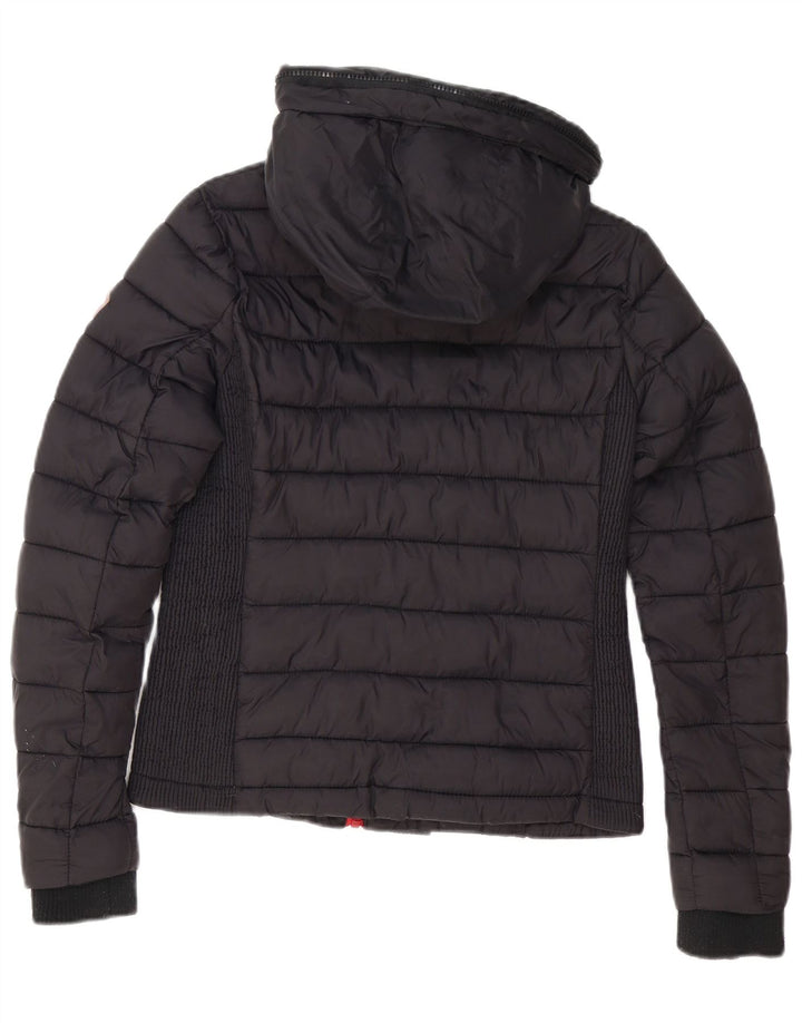 Jachetă căptușită cu glugă Superdry pentru femei UK 12 Medium Black Nylon