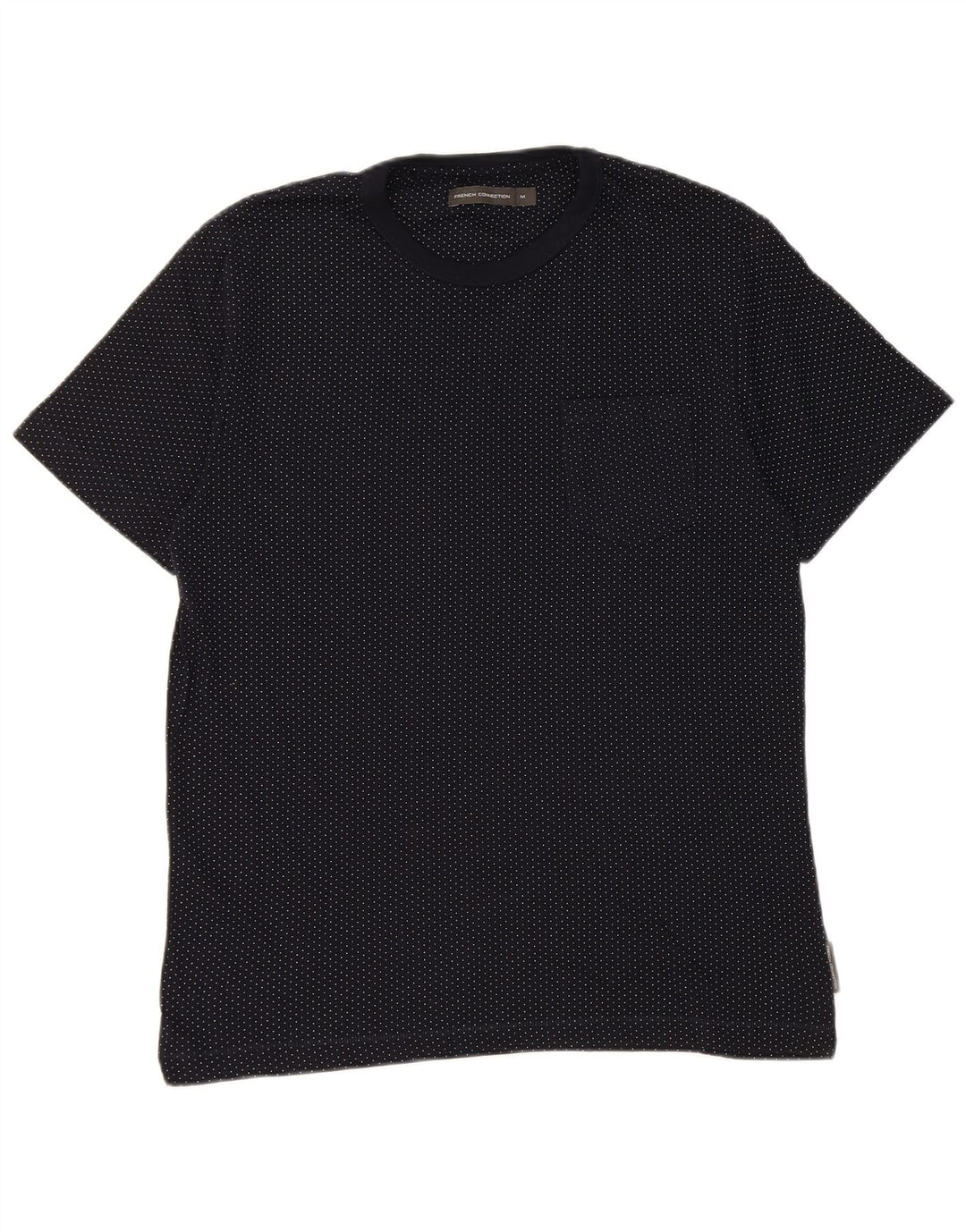 French Connection Mens T-Shirt Top Medium Navy Blue Spotted Cotton