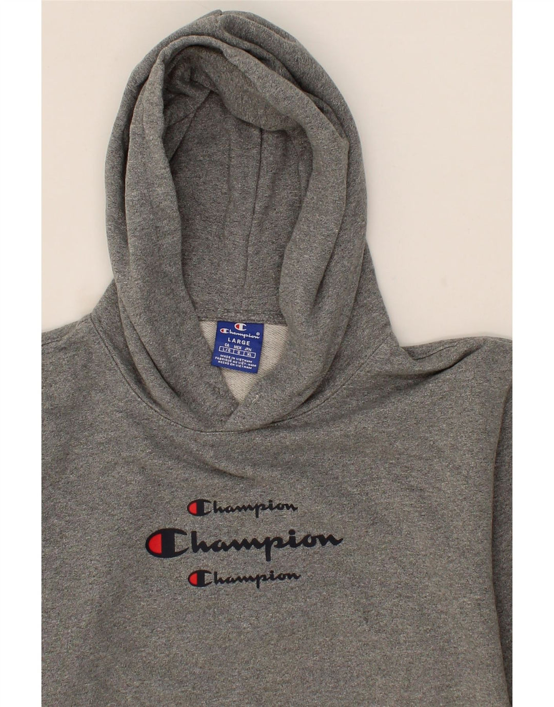 CHAMPION Mens Graphic Hoodie Jumper Large Grey Cotton Vintage Champion and Second-Hand Champion from Messina Hembry 