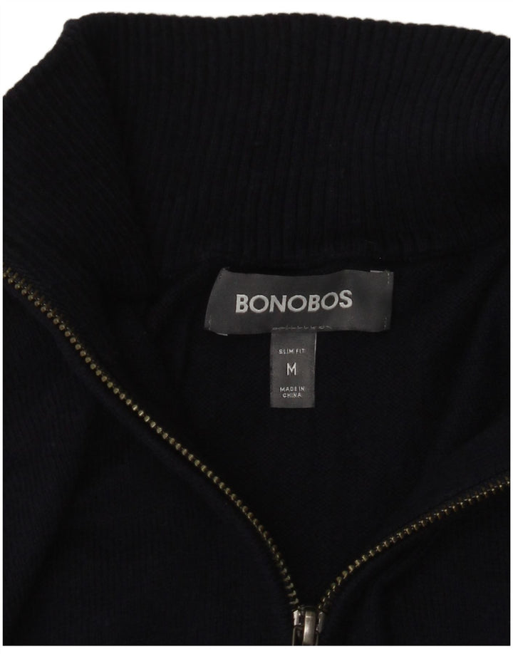 BONOBOS Mens Slim Fit Zip Neck Jumper Sweater Medium Navy Blue