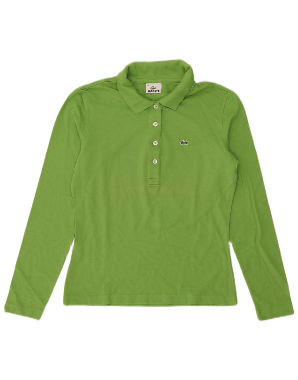 Lacoste Womens Long Sleeve Polo Shirt Size 42 Large Green Cotton