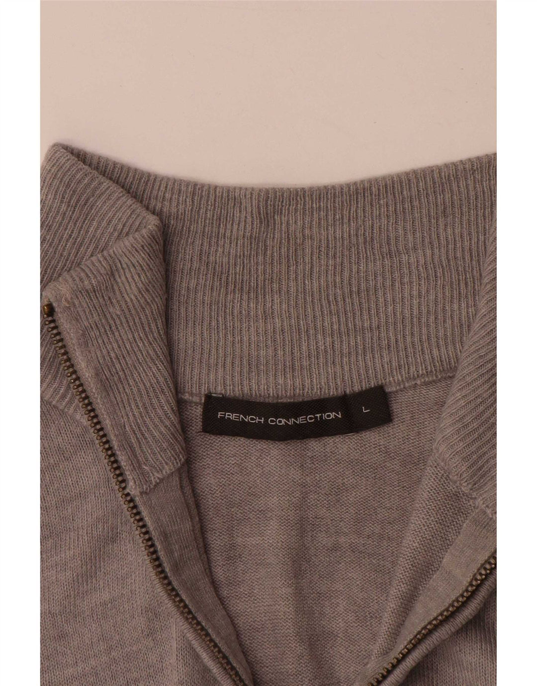 French Connection Mens Zip Neck Jumper Sweater Large Grey Acrylic