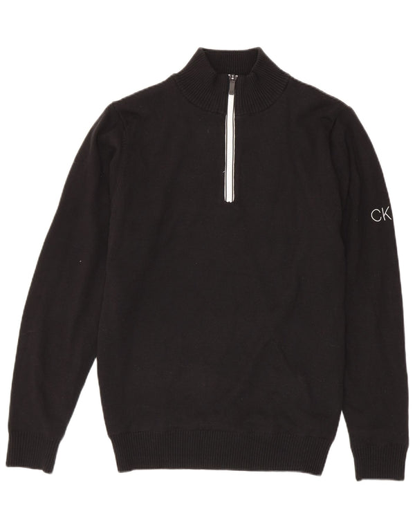 Calvin Klein Mens Zip Neck Jumper Sweater Small Black Cotton