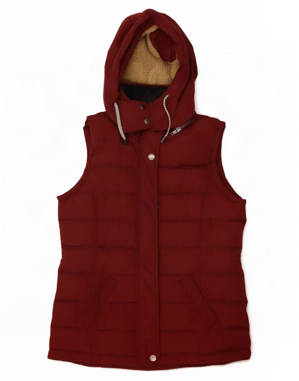 Crew Clothing Chaleco acolchado con capucha para mujer UK 10 Small Borgoña Poliéster